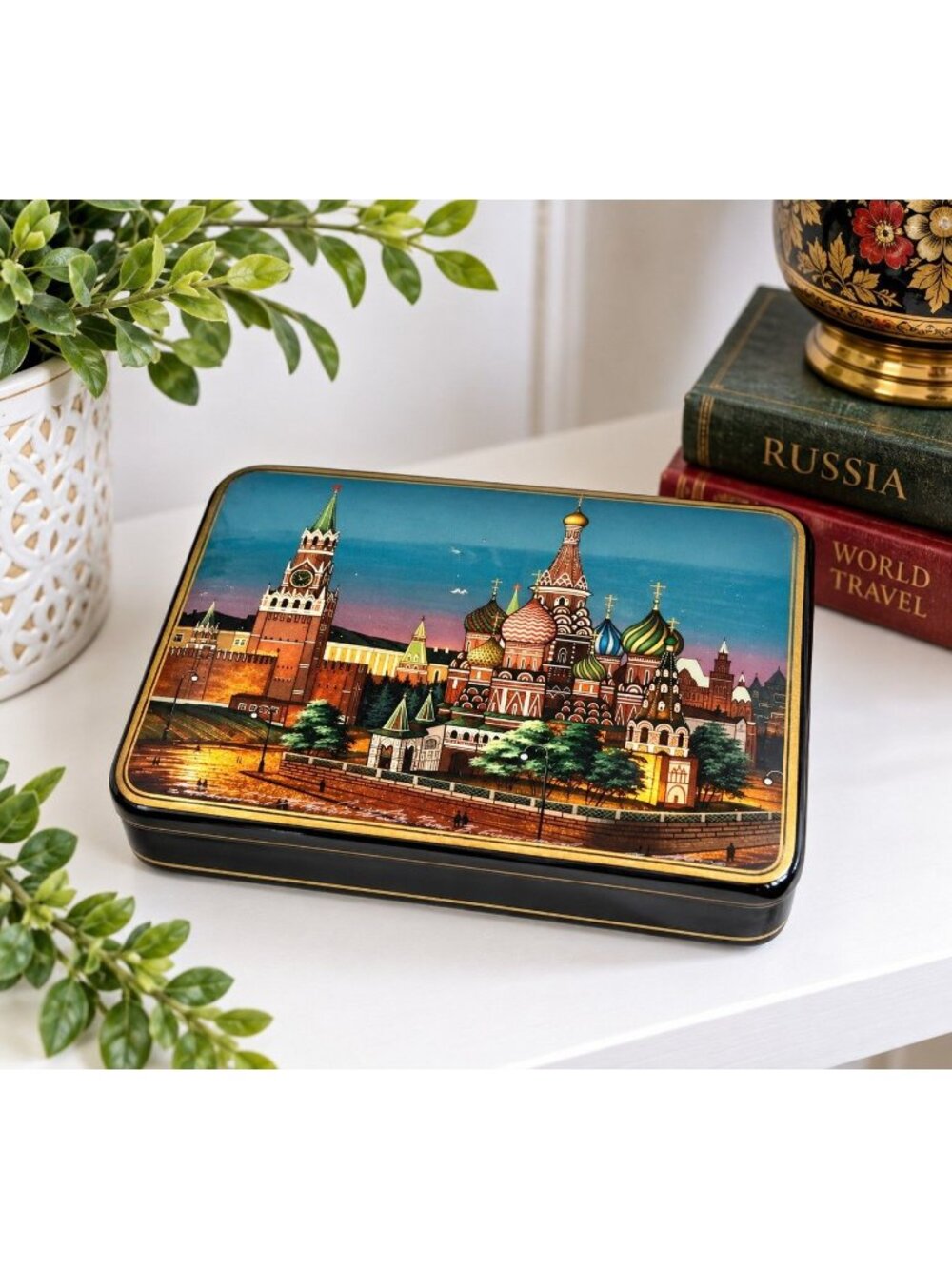 Fedoskino Russian Lacquer Box Smirnova S.A. Red Square St Basil’s Signed 5.5"